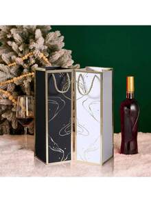 4/12 Wine Gift Bags With Handles, Suitable For Christmas, Weddings, Holiday Parties, Black/White. - Multicolor - View 2