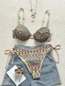Swim Chiccia 26SS 春夏度假海灘紋理面料綠色鋼圈托高比基尼兩件套泳衣 - 彩色 - 查看 3