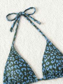 Swim Vcay Women's Leopard Print Halter Neck Tie Bikini Top, Suitable For Summer Vacation And Beach - Multicolor - View 5