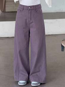 Dazy Kids Tween Girls' Casual Everyday Commute Loose Fit Solid Color Wide Leg Jeans - Purple - View 7