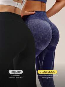 GLOWMODE 24" Ultrafine Soft Seamless Coast To Coast High-Rise Scrunch Bum Tie-Dye Leggings Training Running Gym Workout Daily Active Wear - Dark Blue - View 3