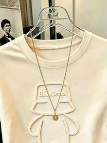 Resyla 可愛女款 T-shirt，3D 泡泡熊圖案設計，舒適柔軟面料，休閒百搭，適合夏季日間工作、上學、日常穿著，杏色 - 卡其色 - 查看 3