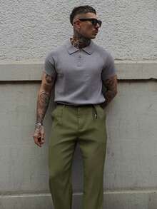 Artur Kramer Men's Solid Color Pleated Slim Straight Suit Pants - Army Green - View 4