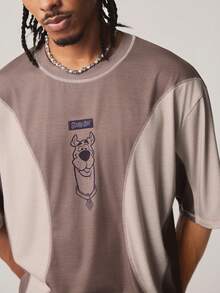 SCOOBY-DOO X SHEIN Men's Fashionable Versatile Contrast Color Round Neck Short Sleeve T-Shirt - Brown - View 6