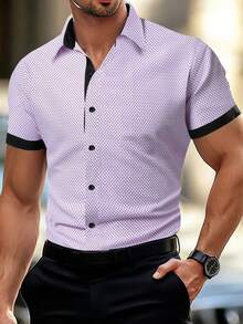 Manfinity Mode Men's Business Plaid Short Sleeve Single-Breasted Commuter Shirt - White - View 1
