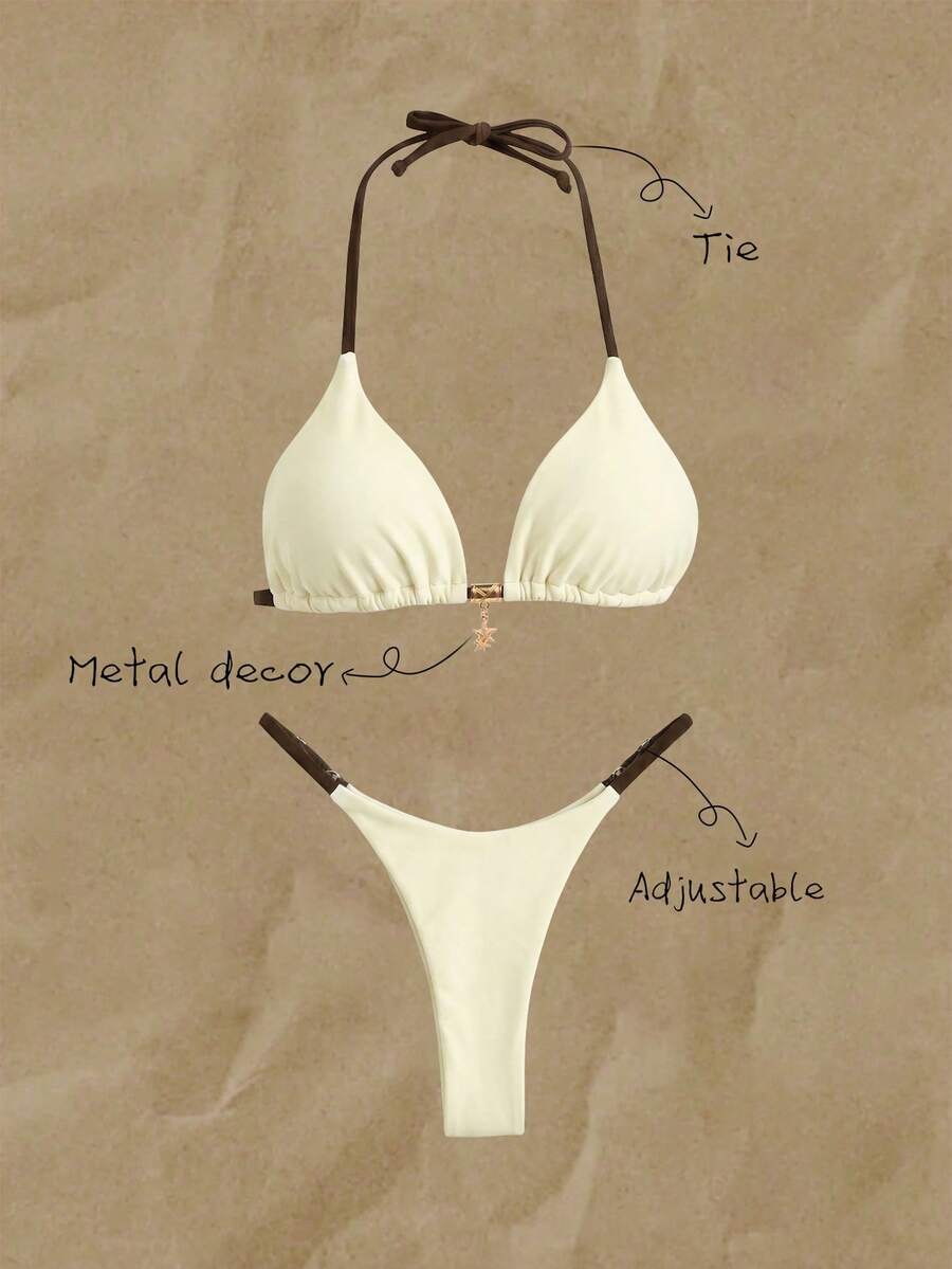 Elavelle Springbreak Women Beachwear Summer Outfits For Women, Solid Color Spaghetti Strap Sexy Bikini Set - Multicolor - View 1