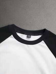 STYNVO Men's Color Block Round Neck Long Sleeve T-Shirt - Black and White - View 3
