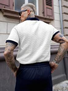 Artur Kramer Kemeja Polo Lengan Pendek Pria Kasual untuk Berpergian dengan Desain Blok Warna - Putih - View 4