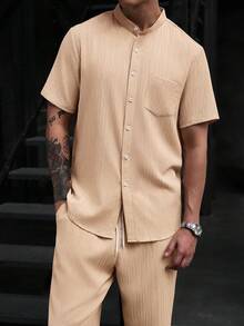 Manfinity Homme Manfinity CasualCool 男士休閒度假短袖襯衫套裝 夏季度假男裝度假穿搭 男士度假服裝 男士度假穿著 假日度假 - 卡其色 - 查看 7
