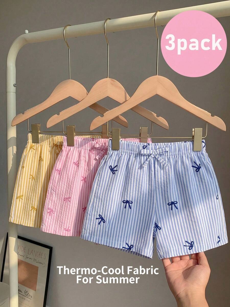 SHEIN LMoss Kids Set Musim Panas Kasual 3 Potong LMoss untuk Anak Perempuan: Celana Pendek Berumbai Dua Lapis Lembut dari Kain Kasa dengan Pinggang Elastis, Warna Polos, Serbaguna dan Nyaman - MultiWarna - View 1