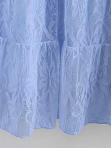 Rusticease Plus Size Women's Round Neck Half Sleeve Solid Color Sweet Top - Blue - View 6