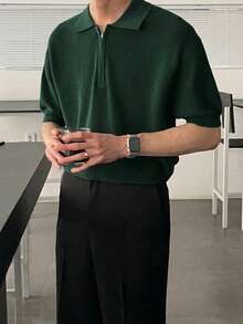 DAZY 男士純色短袖 Polo 領針織上衣 夏季款 - 綠色 - 查看 5