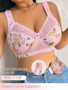 DesireSculpt Plus Size Lace Patchwork Non-Wired Bralette - Multicolor - View 7