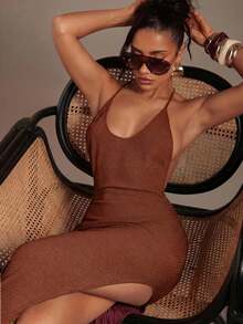 Hauture Women's Diagonal Rib Maxi Dress - Brown - View 3