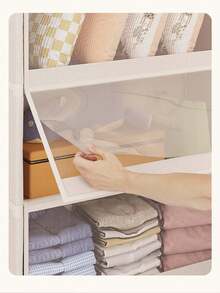 1pc Covered Dustproof Storage Cabinet, Wardrobe, Bookcase, Shelving Unit. Space-Saving, Sturdy & Stylish, Easy To Assemble & Disassemble, Portable. Suitable For Living Room, Bedroom, Entryway, Office, Home. Multi-Layer Storage. Holiday Gift, Present. Available In Black And White. Multi-Size Portable Covered Wardrobe Organizer Rack, Dustproof Clothing Organizer, Bedroom Multi-Layer Storage Rack - Multicolor - View 6