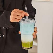 SHEIN 1 Buah Gelas Kaca dengan Sedotan, Gelas Portabel dan Bergaya Sederhana untuk Air, Teh, atau Kopi, dengan Desain yang Sangat Menarik; Berbentuk Bulat, dengan Kapasitas 600 ml - MultiWarna - View 7
