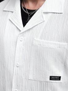 Manfinity CasualCool Men's Textured Casual Denim Single-Breasted Short Sleeve Pocket Shirt - White - View 6