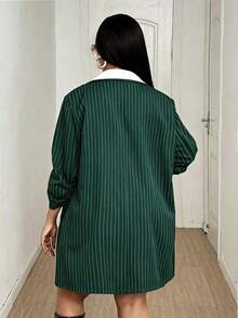 Maweii Plus Size Fashion Commuter Striped Jacket - Dark Green - View 5
