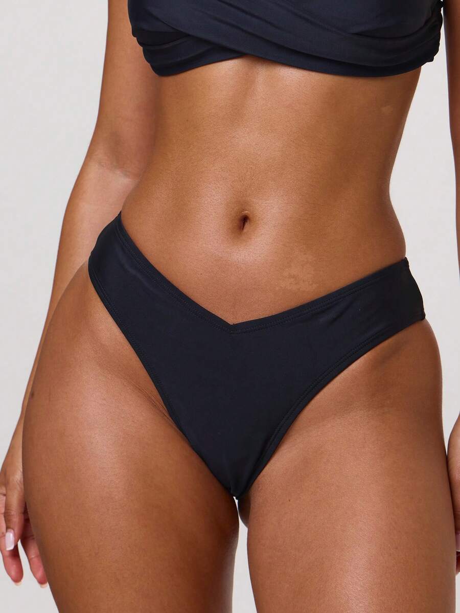 Musera Resort Black Dipped Front V Shaped Bikini Bottoms - Black - View 1