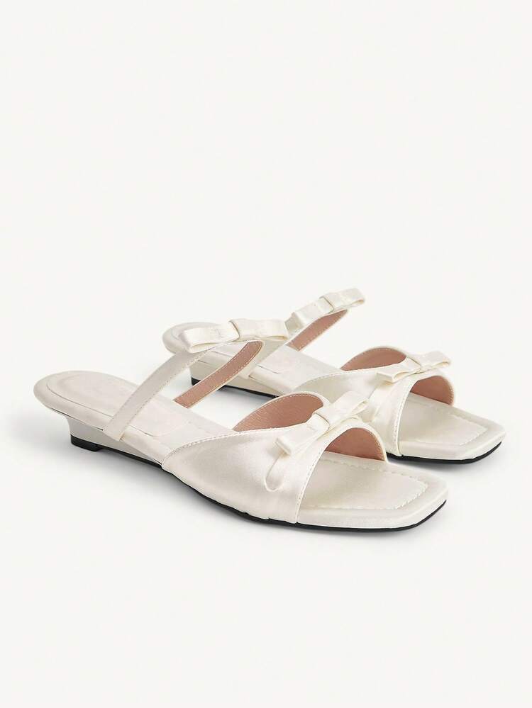 CUCCOO CHICEST Women's Fashion Apricot Sardine Bow Square Head Slope Heel Slippers