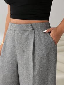 Solflare Red Casual Plus Size Women's Pocket Wide Leg Loose Pants Bussines Vacation Summer - Grey - View 7
