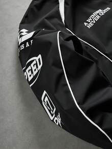 Manfinity EMRG Men's Printed Casual Long Sleeve Outdoor Windbreaker Jacket, Long Sleeve Racing Jacket - Black - View 4