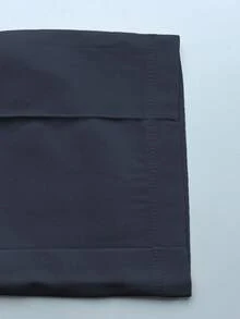 Manfinity Homme 男士休閒純色短袖襯衫與長褲套裝，休閒兩件套，藍色男士套裝，男士慢跑褲套裝，正式款 - 藏蓝色 - 查看 4