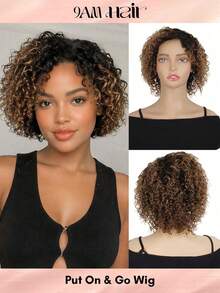 8 Inch Pixie Cut Wig Human Hair Short Bob Wigs For Women 1B/30 Ombre Honey Blonde Color Color Water Wave Human Hair Wig None Lace Front Wig With Full Machine Made Wig - S1/30 - View 1