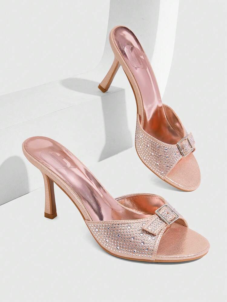 CUCCOO SZL Round Toe High Heeled Black Satin Faux Pearl Decor Ankle Strap Women's High Heel Sandals Spring Shoes Spring Break Easter Prom Heels