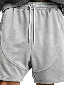 SumwonClub Fleece Sweat Shorts With Drawstring Waist Curved Seam Pockets Casual Everyday Wear - Light Grey - View 5