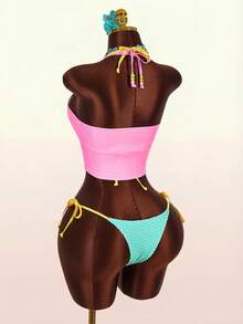Amplova Women's Swimsuit Set With Camisole Cover-Up, Sexy Avant-Garde Vacation Set With Contrast Color Details, Cute Mini - Multicolor - View 18