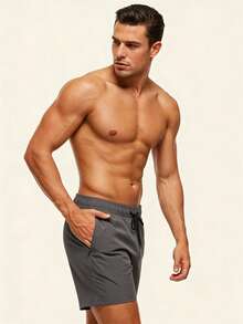 Manfinity KASUA Men's Plus Size Vacation Drawstring Waist Casual Beach Shorts - Dark Grey - View 6