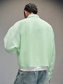 PAVTROS Camisa de manga larga con cuello a rayas para hombre - Verde - Ver 2