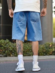 Devon Thys Pantalones cortos vaqueros azules rectos y rotos de estilo casual para hombre, moda callejera para primavera/verano - Azul lavado medio - Ver 5