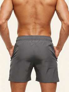 Manfinity KASUA Men's Plus Size Vacation Drawstring Waist Casual Beach Shorts - Dark Grey - View 2