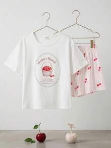 Casual Pullover Set For 10-Year-Old Girls, Apricot Base Color With Cute Puppy Print Pattern, Short Sleeve And Shorts, Home Wear Summer Set - Apricot - View 11