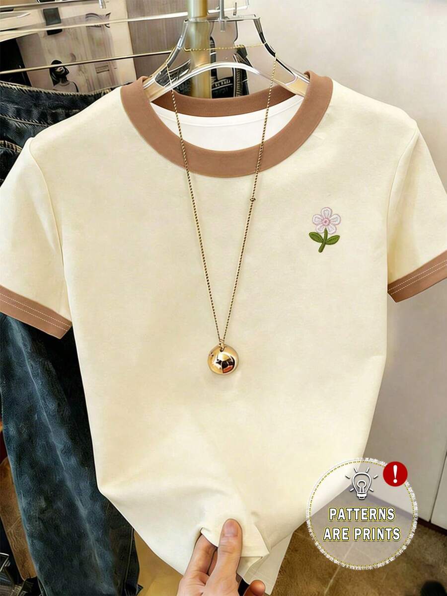 青少年女孩 T恤上衣 仿刺繡花卉圖案 卡其色與黃色拼接 寬鬆版型 T恤 適合春夏季 輕便舒適 休閒日常穿搭 酷夏系列 夏季兒童必備 開學必備單品 夏季女孩兒童款 - 彩色 - 查看 1