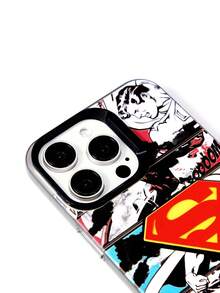 SUPERMAN X SHEIN Casing Ponsel Su Per Man Vitality Warna Perak dengan Patch Tiga Dimensi 3D untuk Perlindungan Anti Jatuh 13-17 - MultiWarna - View 4