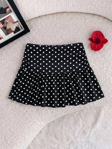Tween Girls Knit Casual Vacation Home Versatile Hollow Texture Ruched A-Line Low Waist Mini Skirt, Suitable For All Seasons - Black - View 5
