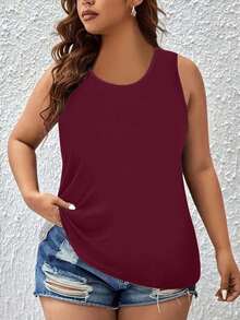 EMERY ROSE Plus Size Summer Casual Simple Solid Color Tank Top - Burgundy - View 1