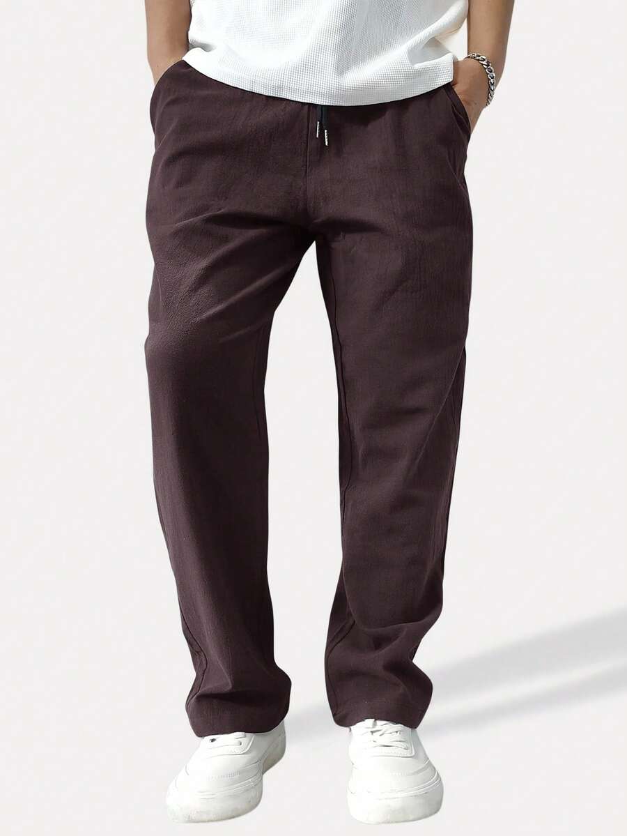 Manfinity Homme Pantalones rectos holgados para hombre con cintura de cordón y color liso - Morado - Ver 1