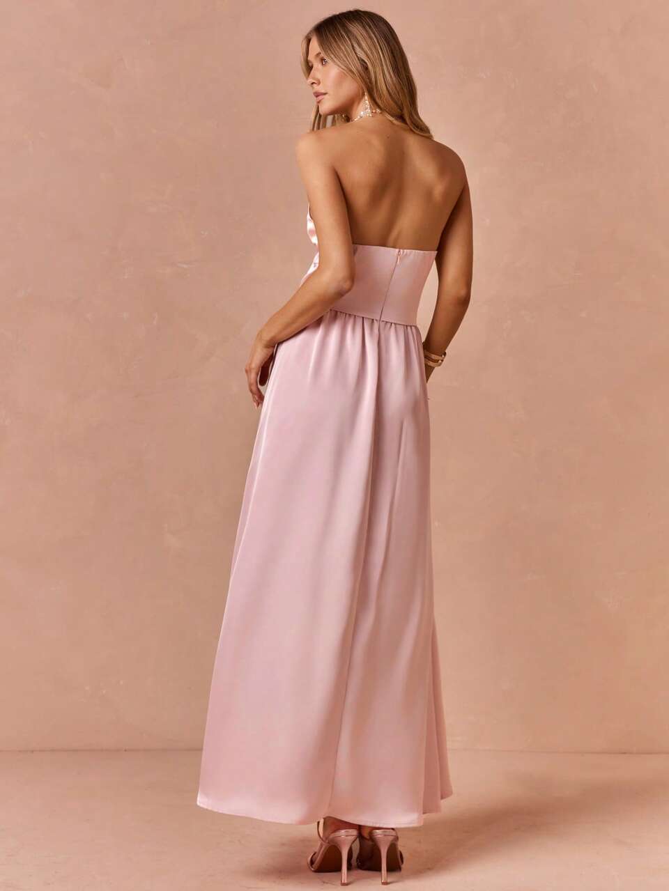 Enchnt Women's Elegant Sexy Pastal Bow Decor Long Dress, Summer Wedding Bar Party Golf Ninang Prom Dresses, Solid Luxury Evening Party Vacation Chic Outfits