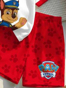 SHEIN | PAW Patrol 兒童小男孩圓領撞色飾邊字母卡通印花短袖T恤與短褲休閒日常套裝 - 彩色 - 查看 8