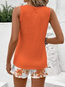 SHEIN LUNE 休閒女款圓領背心上衣與短褲兩件組，適合夏季 - 彩色 - 查看 2
