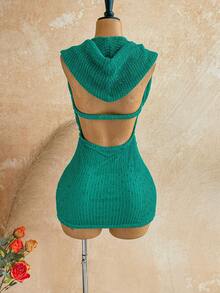 Soleia Damen-Mini-Kleid für Urlaub im Frühling/Sommer, romantisch, sexy, Vintage, mit Pailletten, Kapuze und Wasserfall-Ausschnitt, mit Pailletten-Cups, tropischer Urlaubs-Look, für Date, Nachmittagstee, Strand, Kreuzfahrt, Roadtrip, Städtereise, Musikfestival-Outfit, Party, Boho, Hippie, Western, Karneval, St. Patrick's Day - Dunkelgrün - Übersicht 9