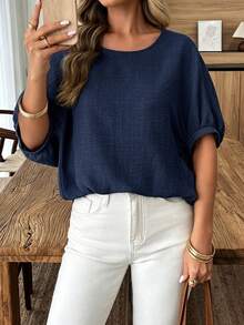 Weeklong 大尺碼女款春夏寬鬆休閒襯衫洋裝，後背蝴蝶結設計 - 藏蓝色 - 查看 3