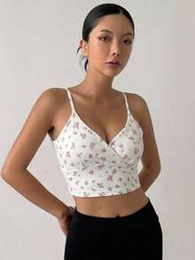 DAZY Women's Floral Print Casual Daily Sports Spaghetti Strap Bra - White - View 5