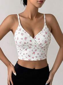 DAZY Women's Floral Print Casual Daily Sports Spaghetti Strap Bra - White - View 6
