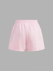 SHEIN Girlism 青少年女孩休閒運動純色粉色抹胸上衣與短褲兩件套 夏季度假款 - 粉色 - 查看 8