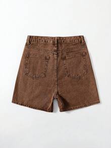 SHEIN EZwear 女款夏季休閒時尚街頭風日常通勤水洗牛仔短褲 - 棕色 - 查看 3